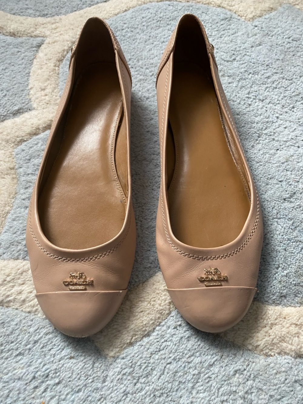 Coach Blush Tan Leather Ballet Flats with Logo